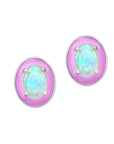 Oval-shaped Opal Pink Enamel Stud Earrings