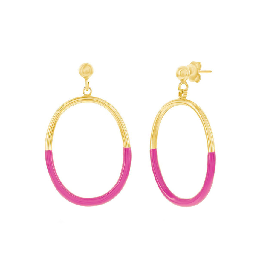 Pink Enamel Oval Drop Earrings