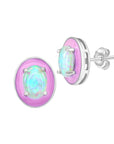 Oval-shaped Opal Pink Enamel Stud Earrings