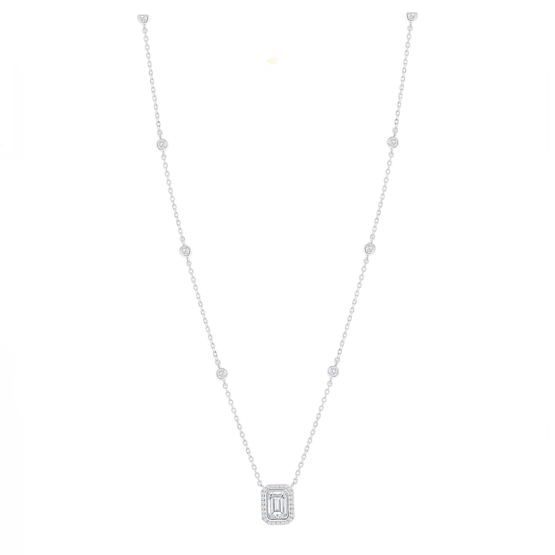 Pave Rectangle Pendant and Bezel Chain Necklace