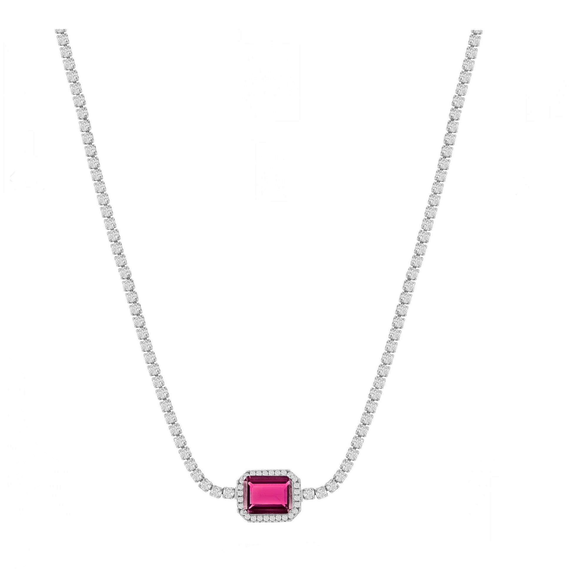 Asscher-Cut Ruby Sparkle Choker Necklace