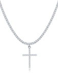 CZ Tennis Necklace with Cross Pendant