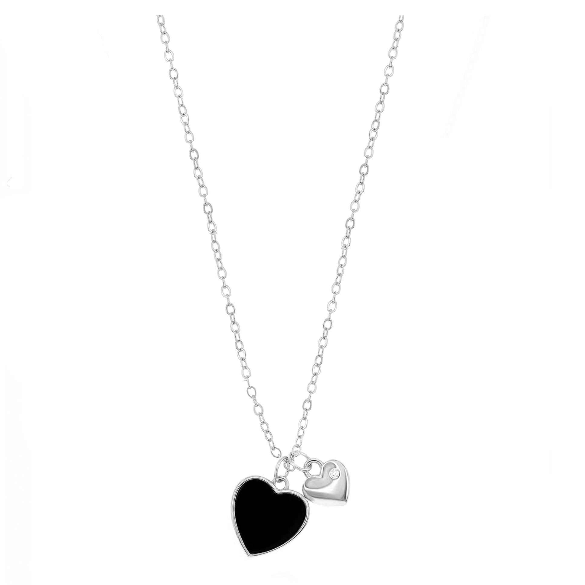 Onyx Heart and Mini Heart Necklace