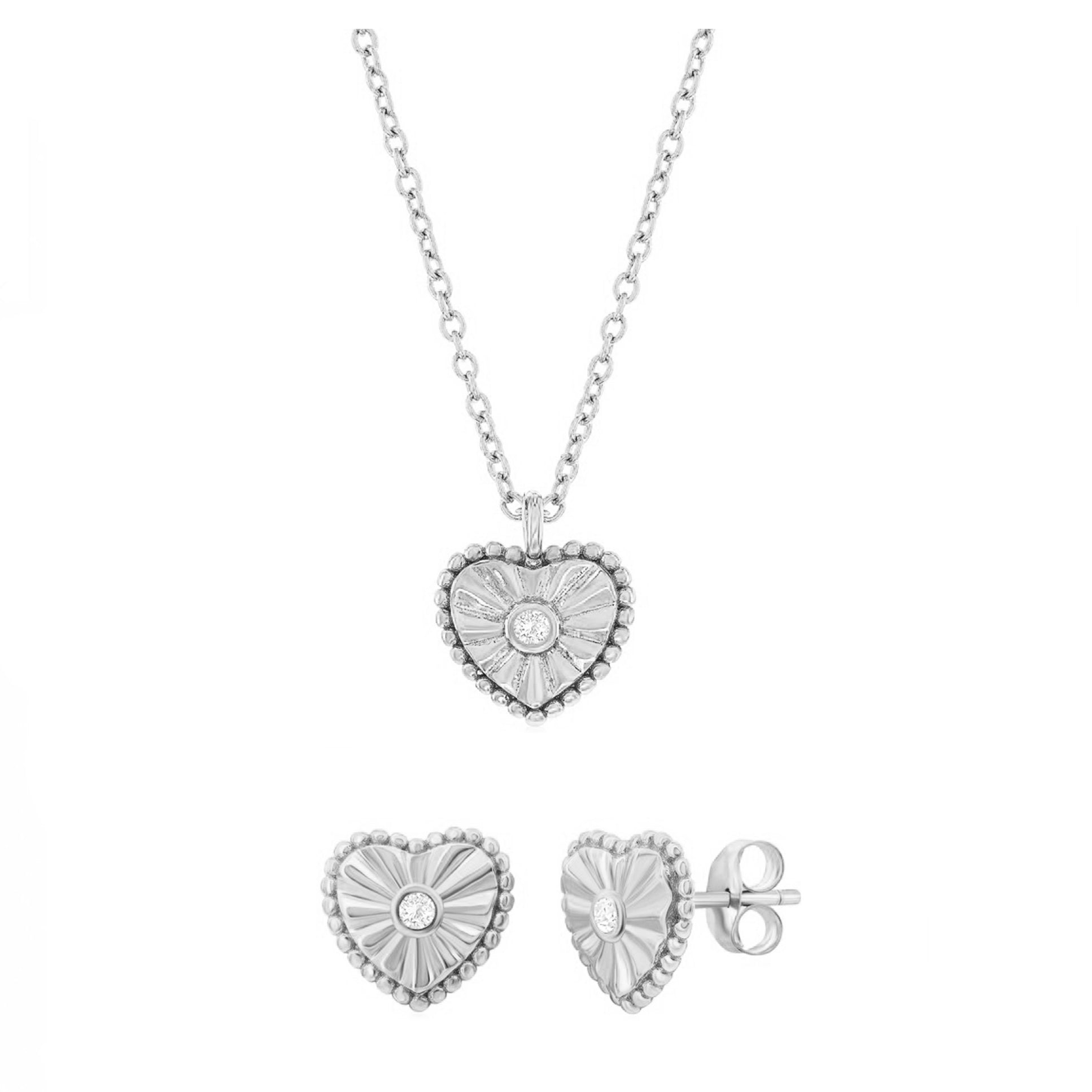 Beaded CZ Heart Jewelry Set