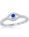 Pave CZ and Blue Sapphire Evil Eye Ring