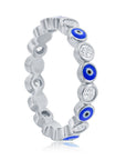 Sterling Silver Evil Eye CZ & Enamel Bezel Band