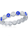 Sterling Silver Evil Eye CZ & Enamel Bezel Band