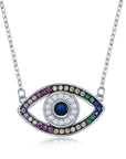 Pave Rainbow CZ Evil Eye Pendant Necklace