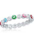 Sterling Silver Rainbow Evil Eye CZ Band
