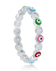 Sterling Silver Rainbow Evil Eye CZ Band