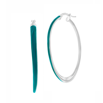 Turquoise Enamel Oval Hoop Earrings