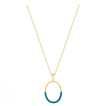Turquoise Enamel Oval Drop Necklace