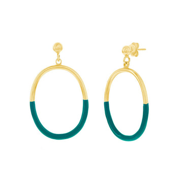 Turquoise Enamel Oval Drop Earrings