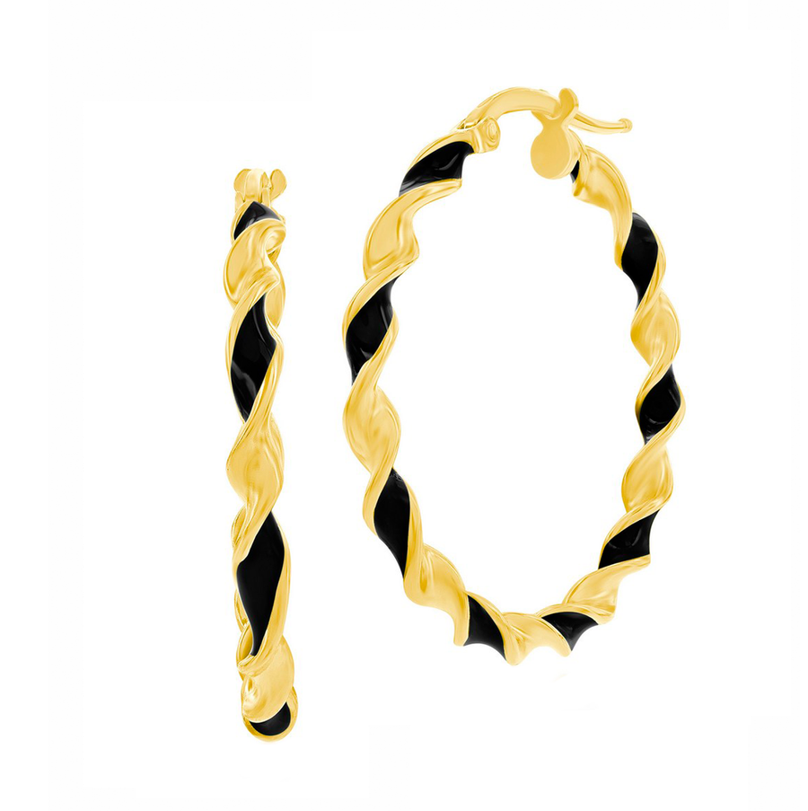 Twisted Black Enamel Hoop Earrings