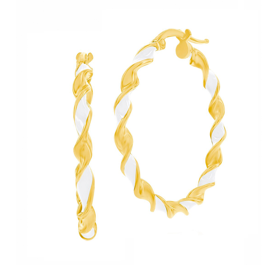 Twisted White Enamel Hoop Earrings
