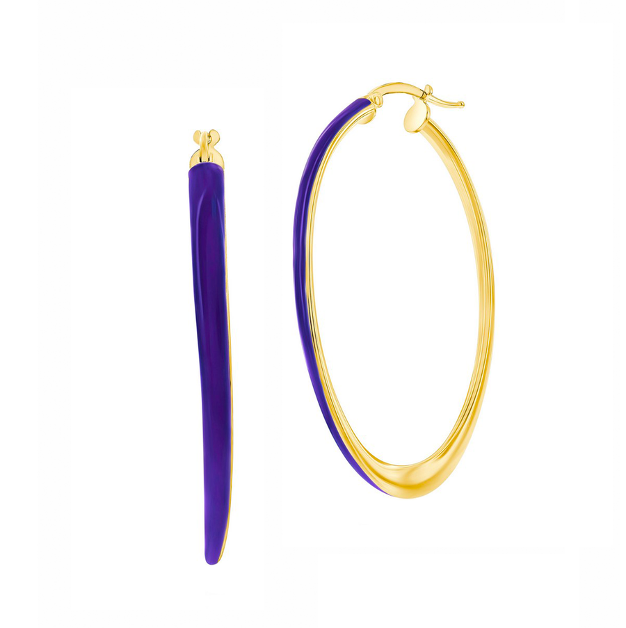 Violet Enamel Oval Hoop Earrings