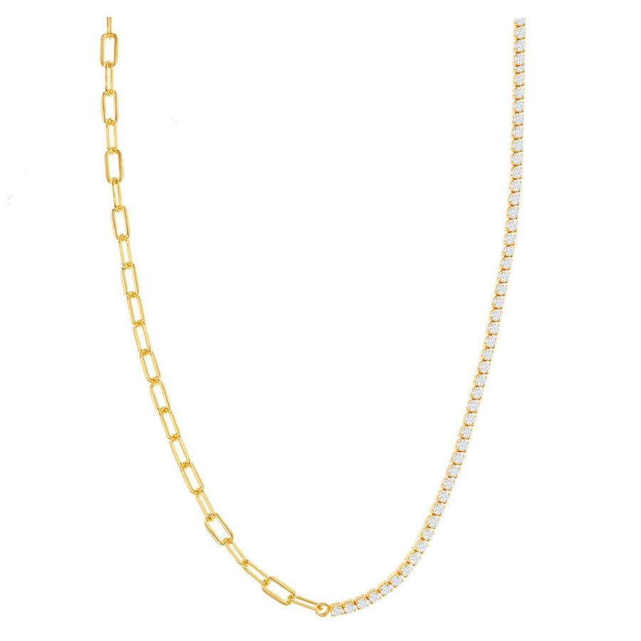 Half Tennis Half Paperclip Necklace