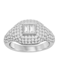 Double Baguette Pave Diamond Signet Ring