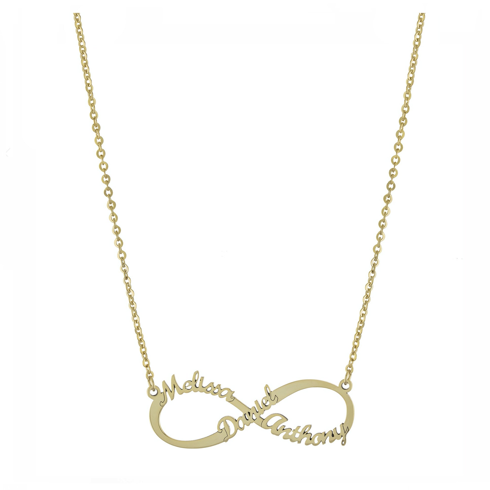 Personalized Script Triple Name Infinity Necklace