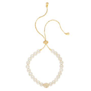 Pave Sparkle Bead and Pearl Bolo Bracelet