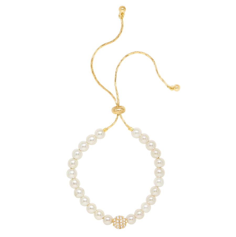 Pave Sparkle Bead and Pearl Bolo Bracelet