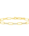 Alternating Paperclip Link & Triple Round CZ Bracelet