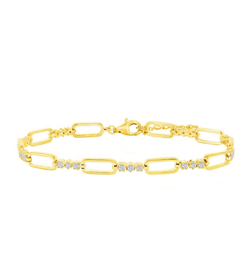 Alternating Paperclip Link & Triple Round CZ Bracelet