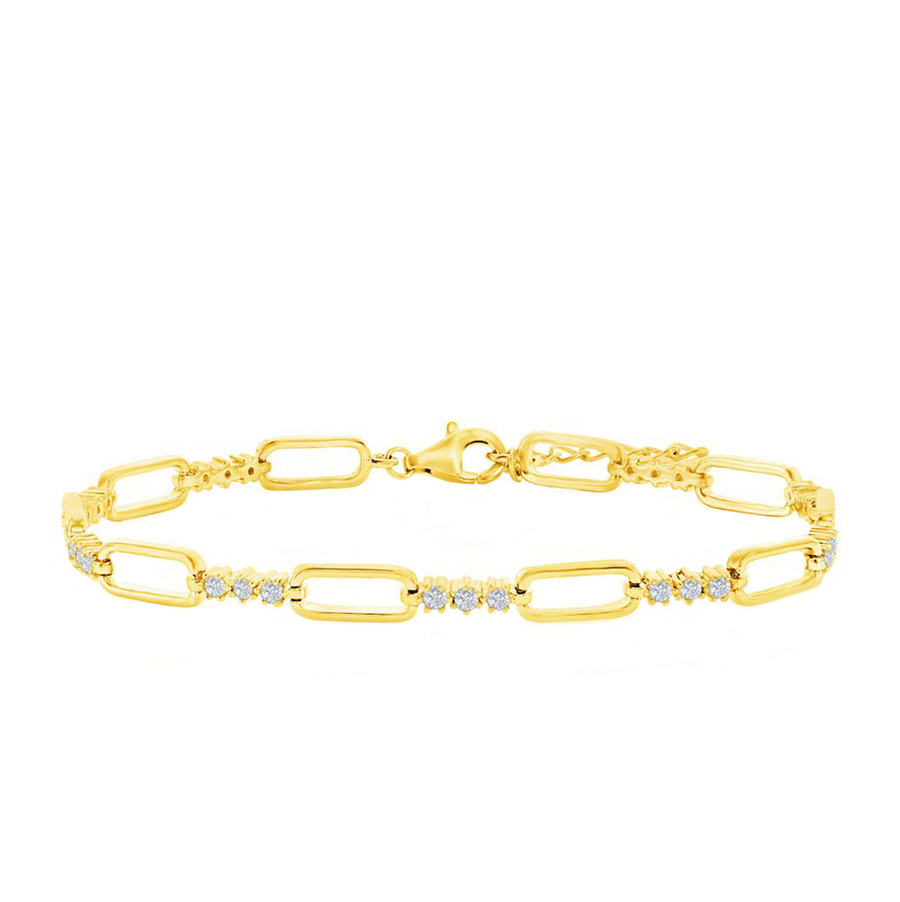 Alternating Paperclip Link & Triple Round CZ Bracelet