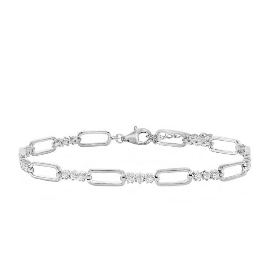 Alternating Paperclip Link & Triple Round CZ Bracelet