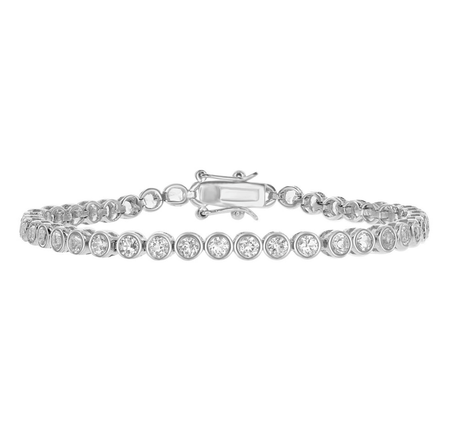 Round Bezel White Topaz Tennis Bracelet