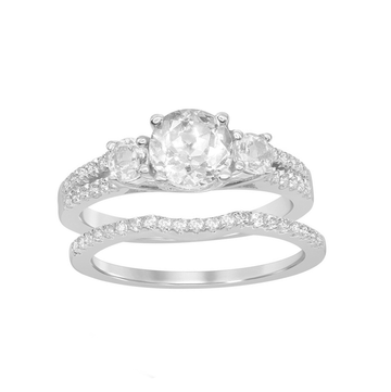 Three Stone White Topaz Split Shank Ring Set