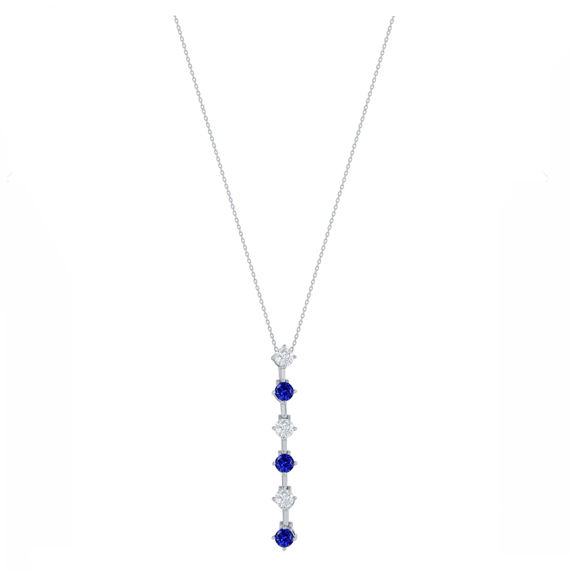 Round CZ and Blue Sapphire Bar Necklace