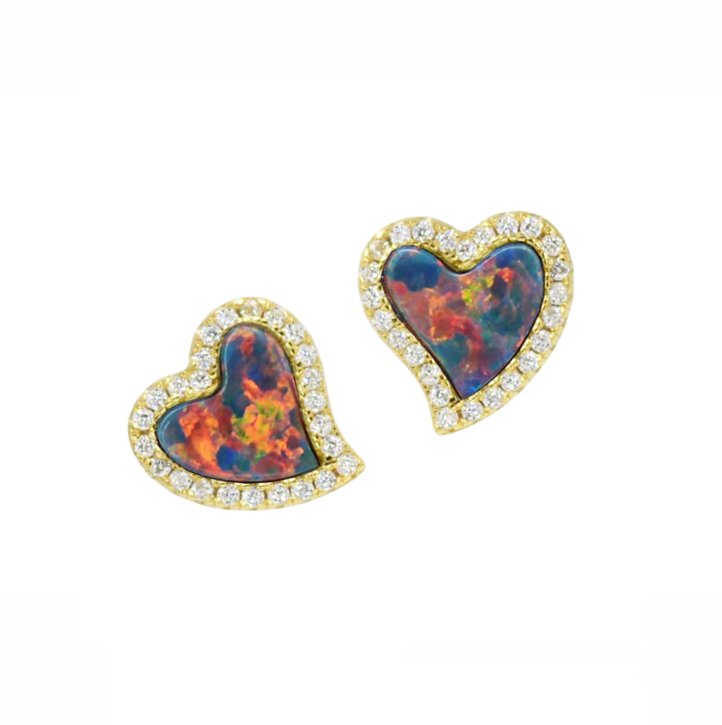 Opal Heart Stud Earrings (Available in 5 Colors)
