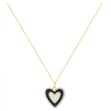 Enamel and Opal Heart Necklace (Available in 3 Colors)