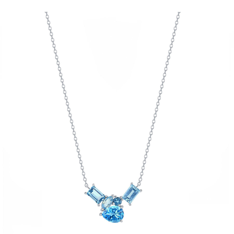 Blue Topaz Cluster Bar Necklace