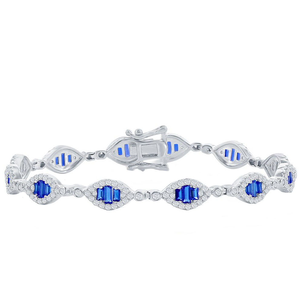 Baguette Blue Sapphire Marquise Station Bracelet