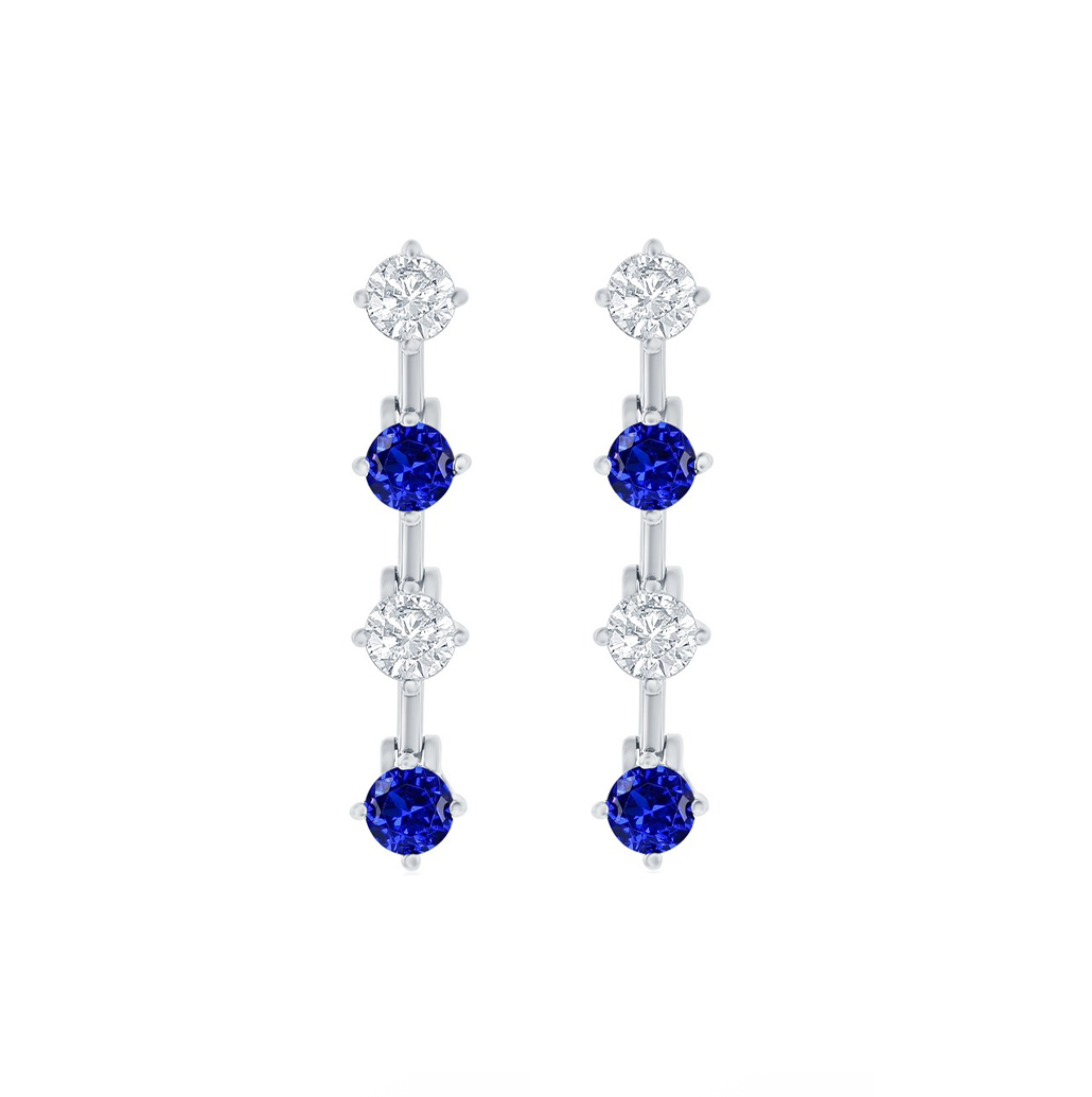 Round CZ and Blue Sapphire Bar Earrings