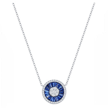 Baguette Blue Sapphire Sparkle Disc Necklace