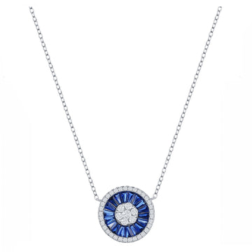 Baguette Blue Sapphire Sparkle Disc Necklace