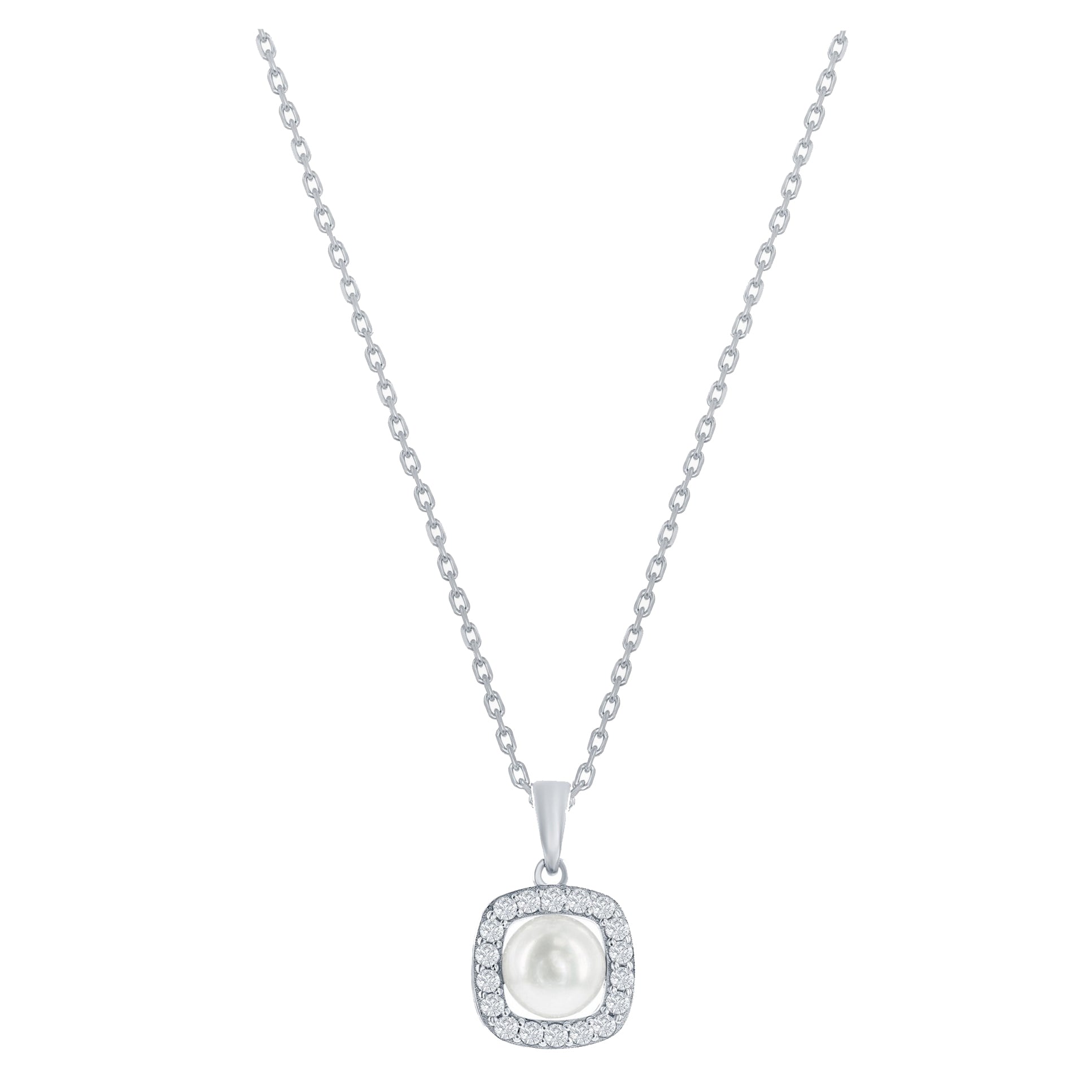 Pave Cushion Pearl Necklace
