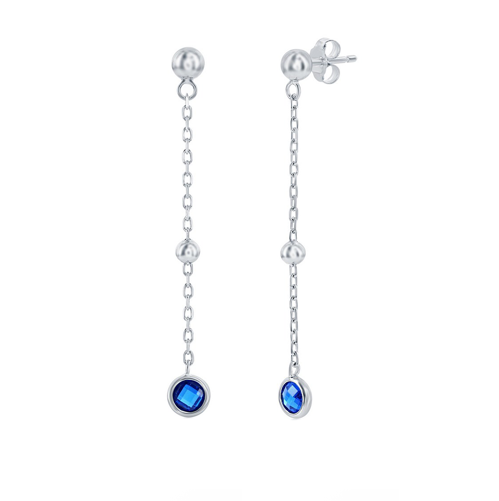 Blue Sapphire Bezel Bead Chain Earrings
