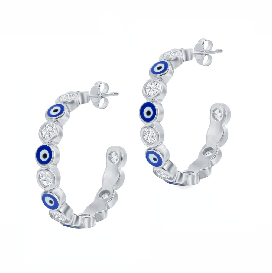 Sparkle Evil Eye Hoop Earrings