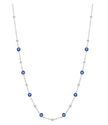 Blue Sapphire Bezel Bead Chain Necklace
