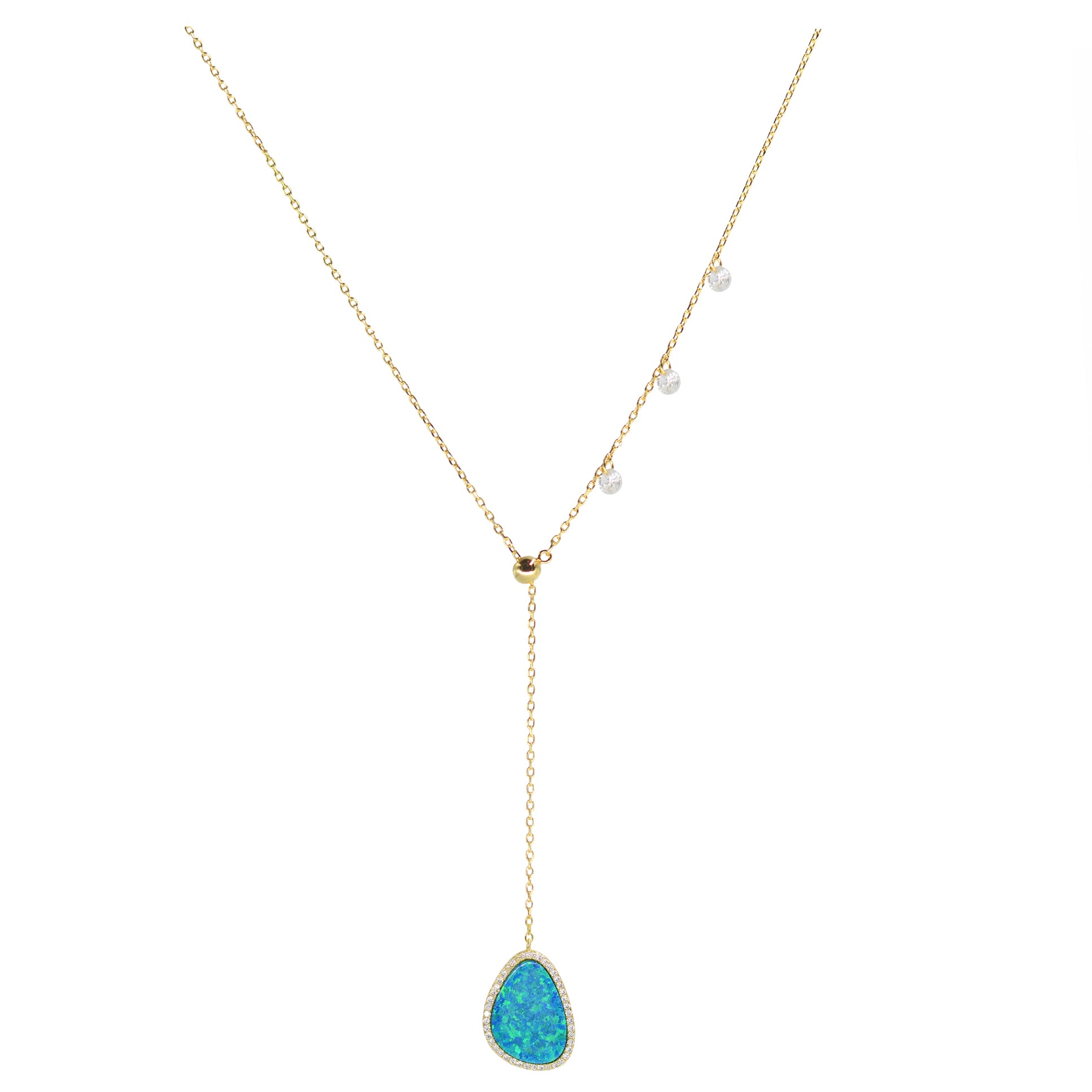 Triple Sparkle Shaker Opal Pebble Lariat Necklace (Available in 3 Colors)
