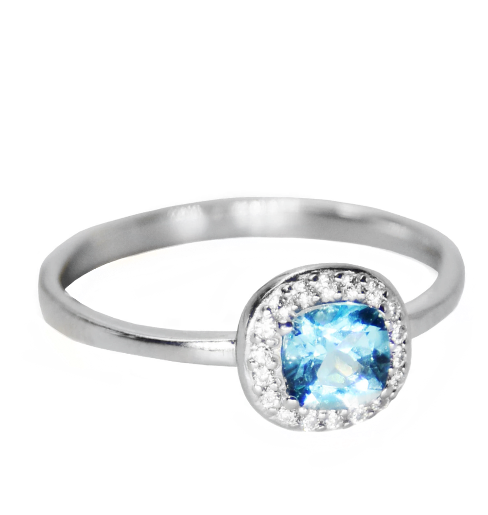 Mini Blue Topaz Halo Ring