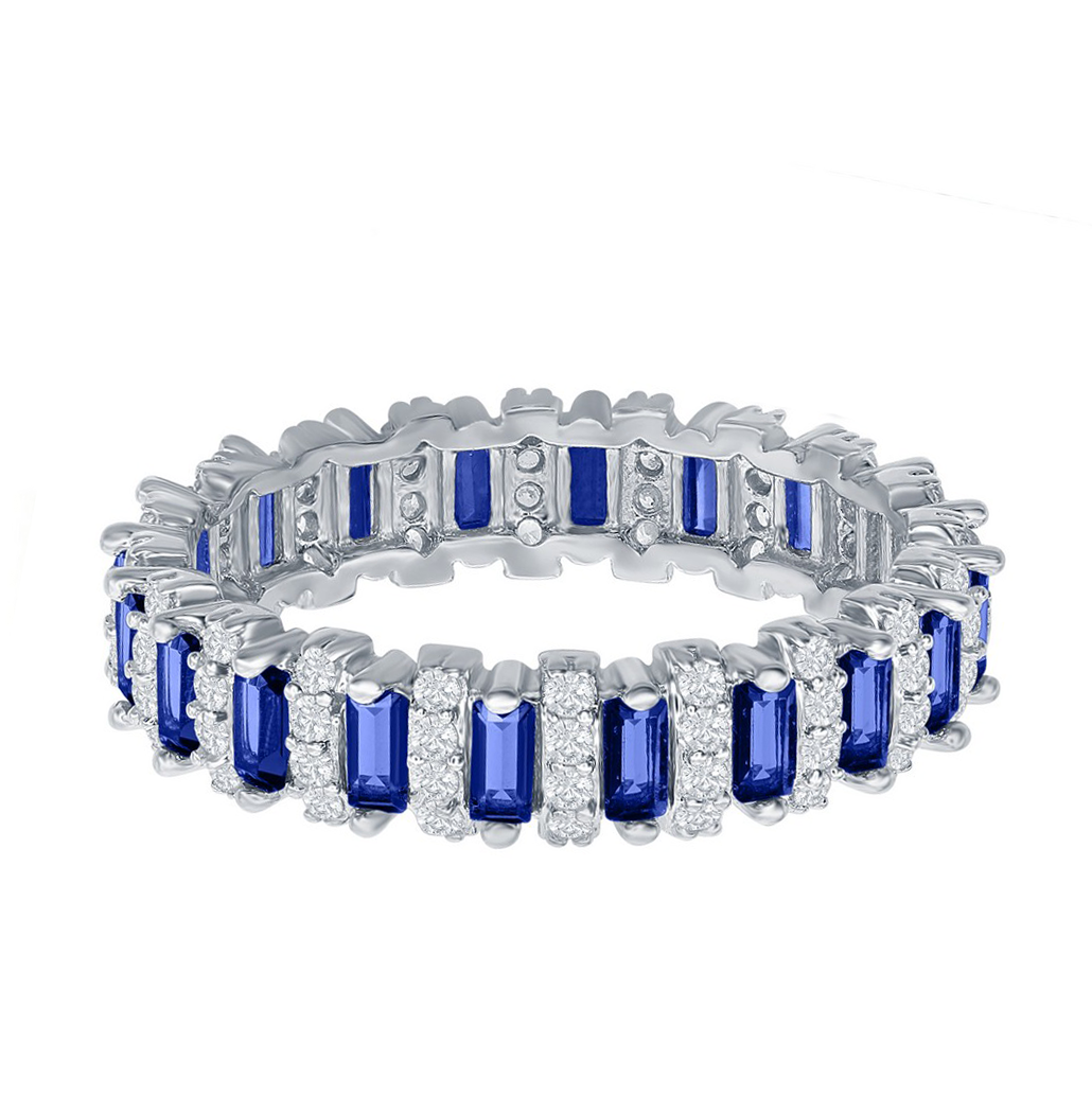 Round and Blue Sapphire Baguette Eternity Band