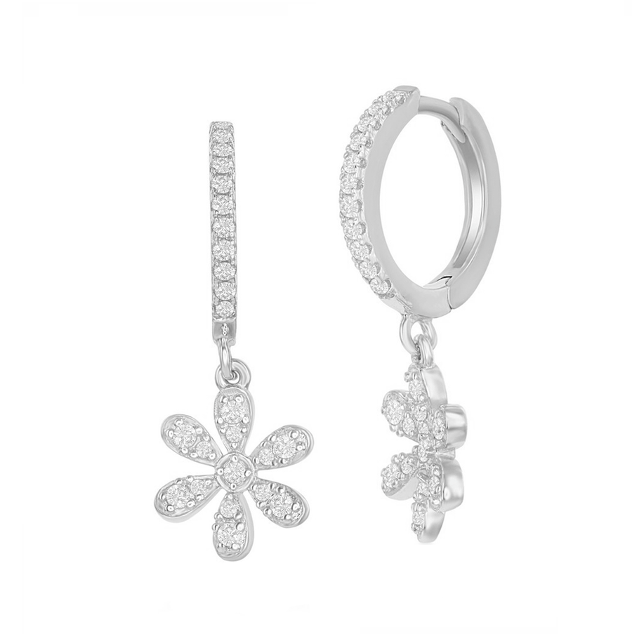 Sparkle Flower Drop Huggie Earrings