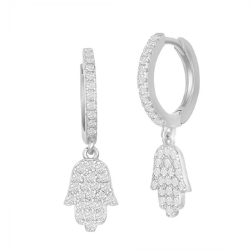 Sparkle Hamsa Drop Huggie Earrings