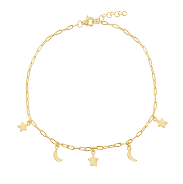 Moons and Stars Paperclip Chain Anklet