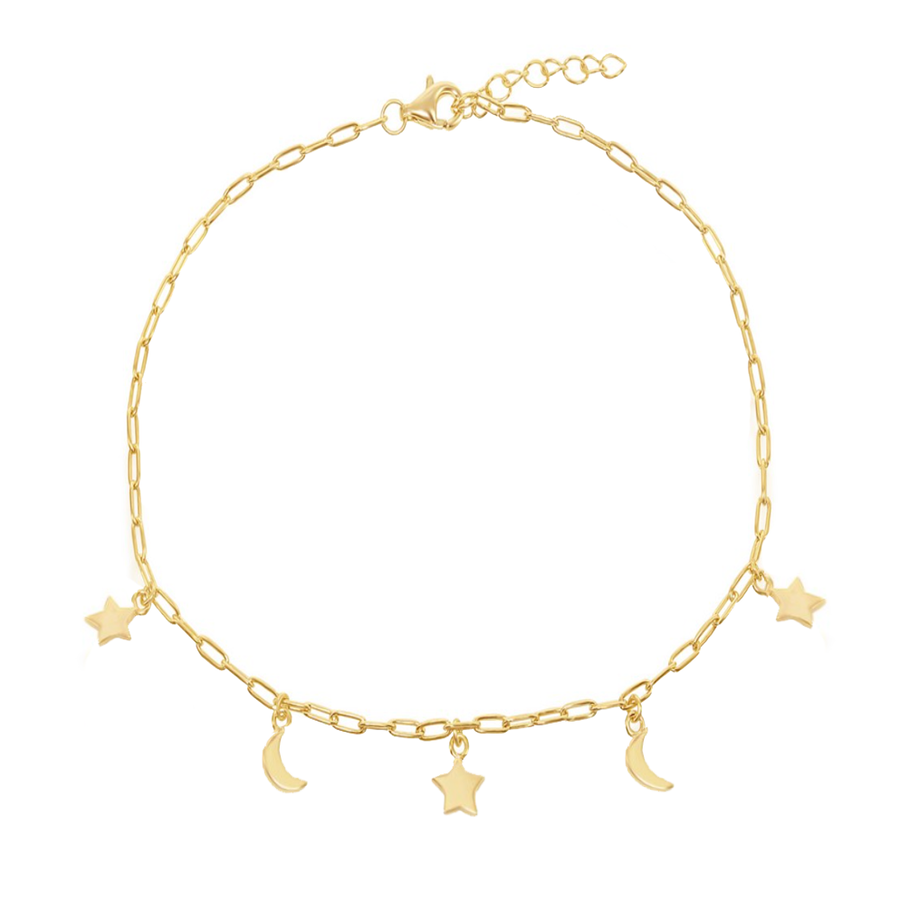 Moons and Stars Paperclip Chain Anklet